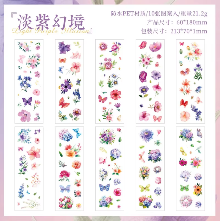 10 sheets Flow Flower Language Pet Sticker Sheets