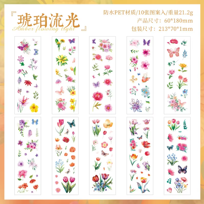 10 sheets Flow Flower Language Pet Sticker Sheets