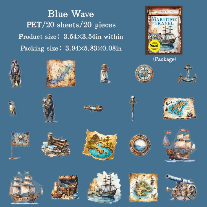 20 Pcs Nautical Travel Series Marine Aquascape Stickers