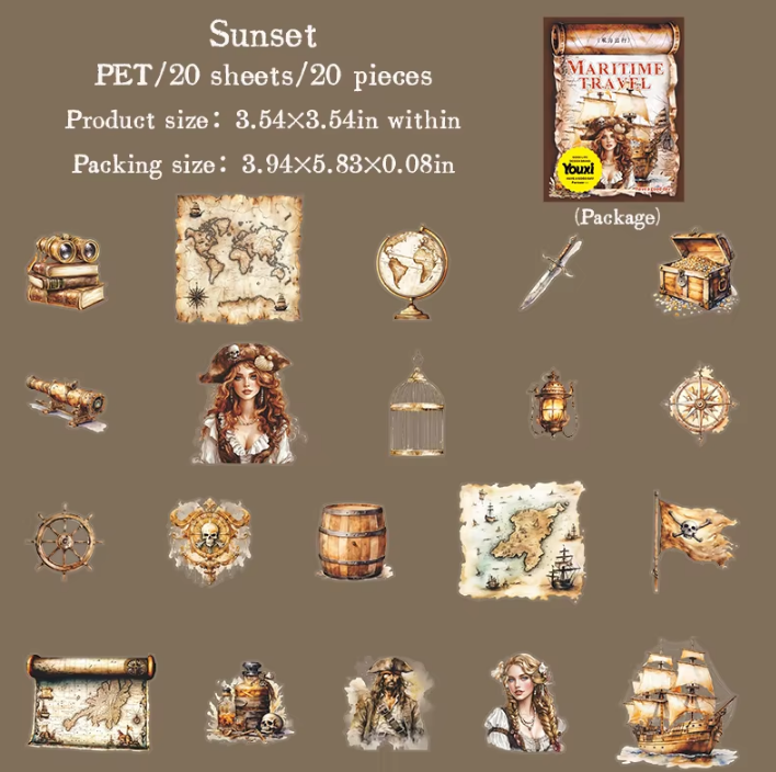 20 Pcs Nautical Travel Series Marine Aquascape Stickers