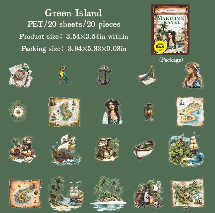 20 Pcs Nautical Travel Series Marine Aquascape Stickers