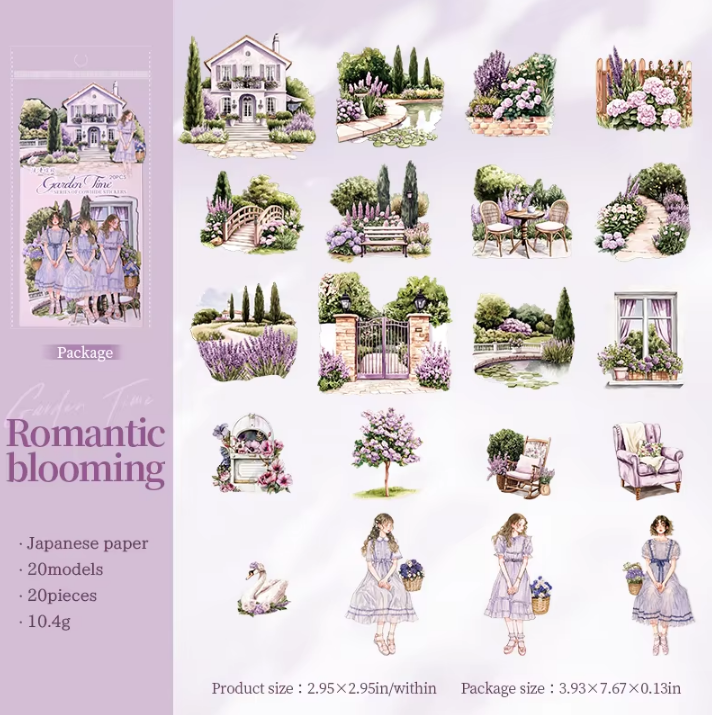 20 Pcs Garden Time Series Vintage Flower House Character Washi Stickers