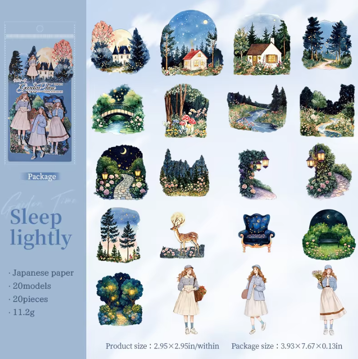 20 Pcs Garden Time Series Vintage Flower House Character Washi Stickers