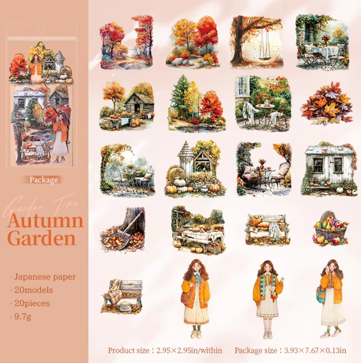 20 Pcs Garden Time Series Vintage Flower House Character Washi Stickers