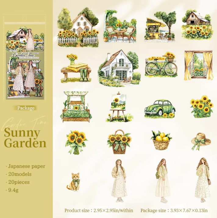20 Pcs Garden Time Series Vintage Flower House Character Washi Stickers