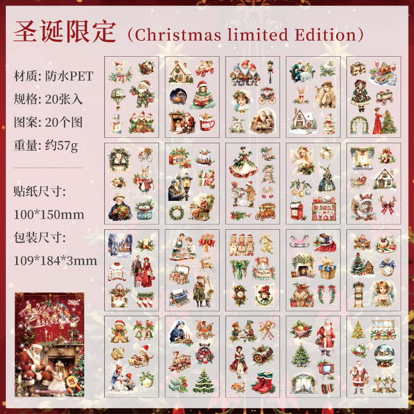 20 Sheets Christmas Letter Creative PET Sticker Book
