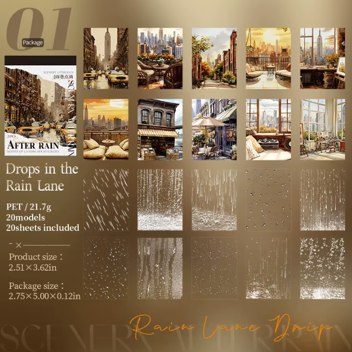 20 Sheets After the Rain Series Rain Themed Aquascape Sticker Book
