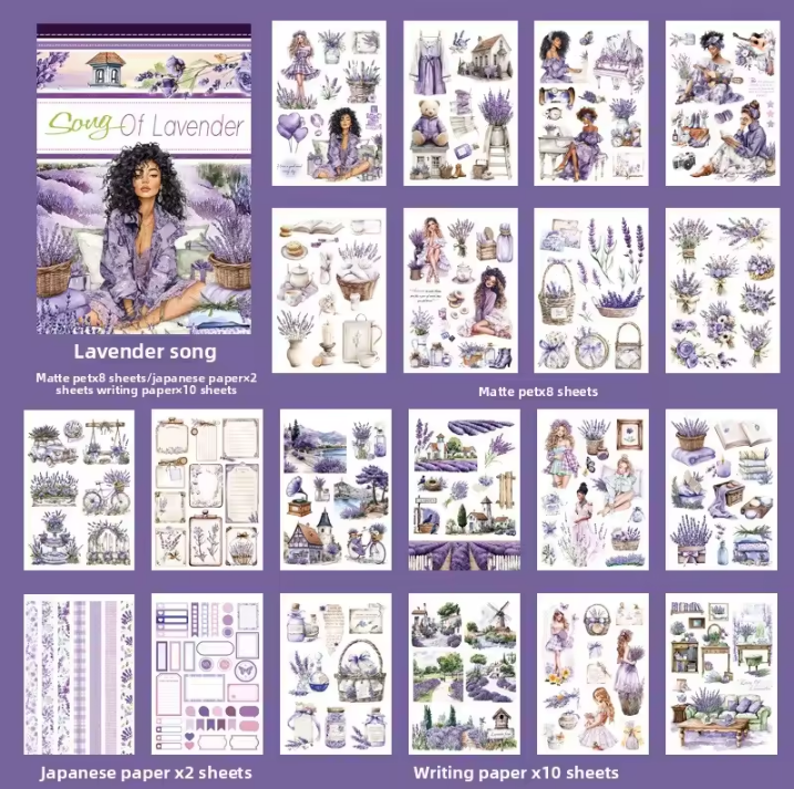 20 Sheets Song of Lavender Pretty Retro Character Sticker Book