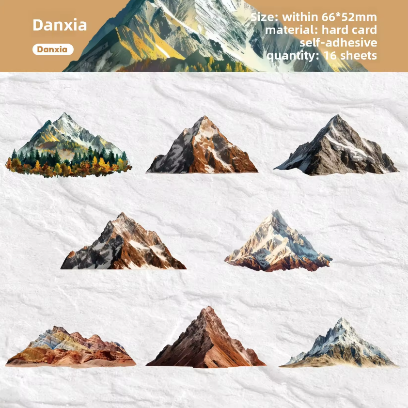 16 Pcs Mountain Series Hill Stickers for Journaling