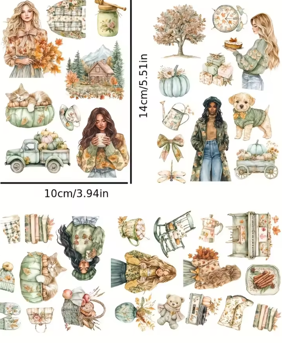 4 Sheets Mint green Lovely Autumn Sticker Sheets
