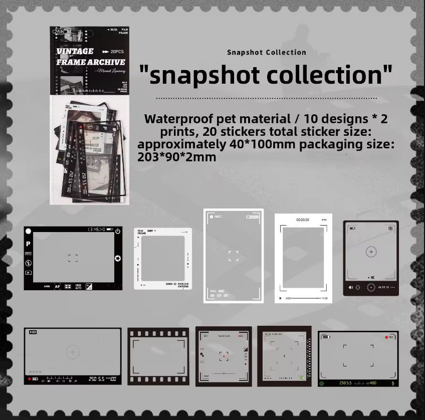 20 Pcs Grid Collection Vintage Frame Series Journaling Stickers