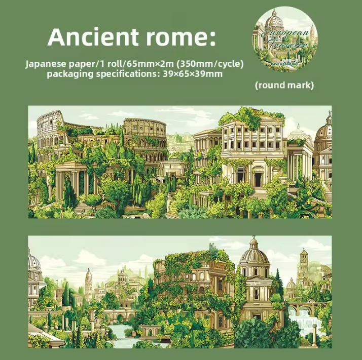 1 Roll Travel Scenery Themed European Traveler Series Retro Washi Tape