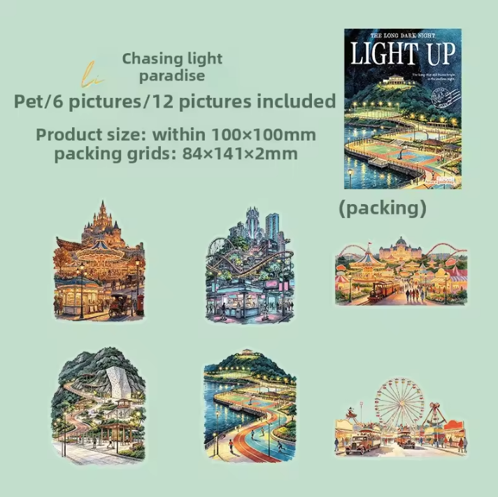 12 Pcs Light Up The Long Night Series Scenery Stickers