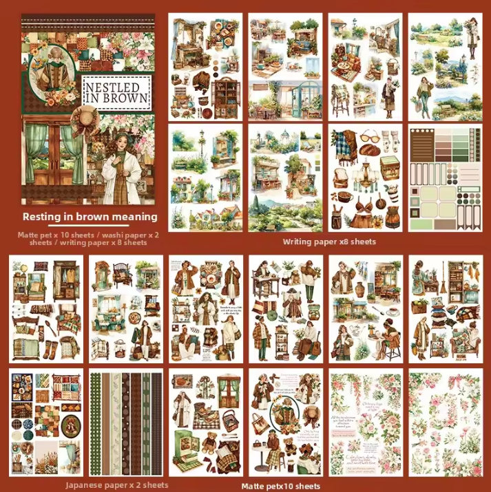 20 Sheets Nestled In Brown Sticker Book for Scrapbooking