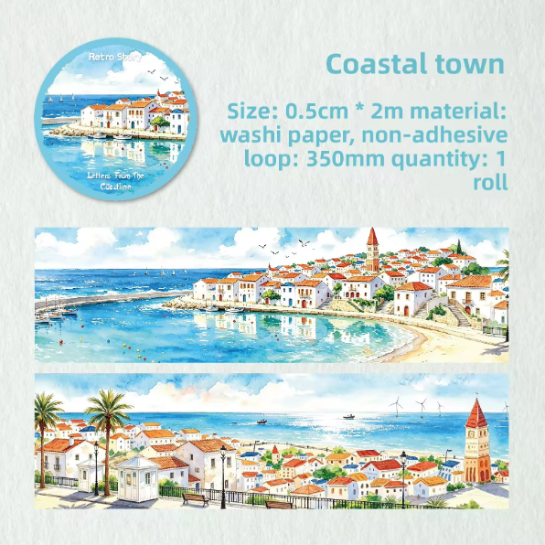 1 Roll Letters From The Coast Series Scenery-Themed Journal Decorative Tape