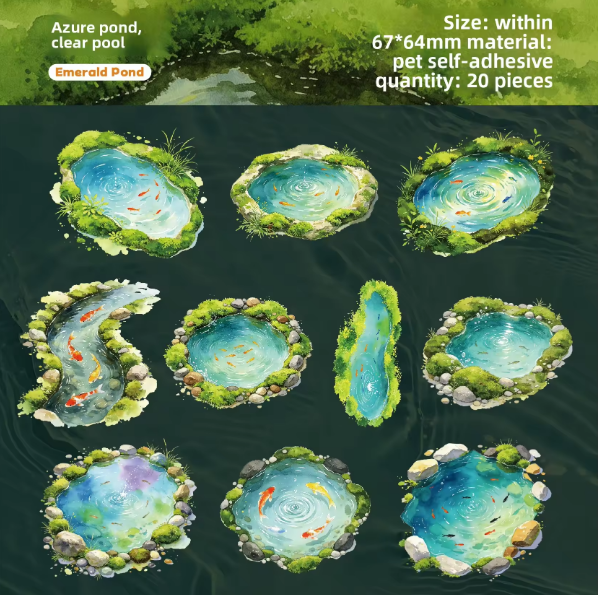20 Pcs Clear Pond Reflecting Carp Series Pond-themed Journaling Stickers