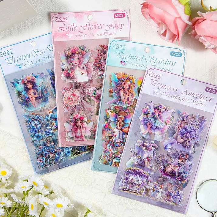 6 sheets/pack Sweet Dream Elf Girl Laser Sticker Pack