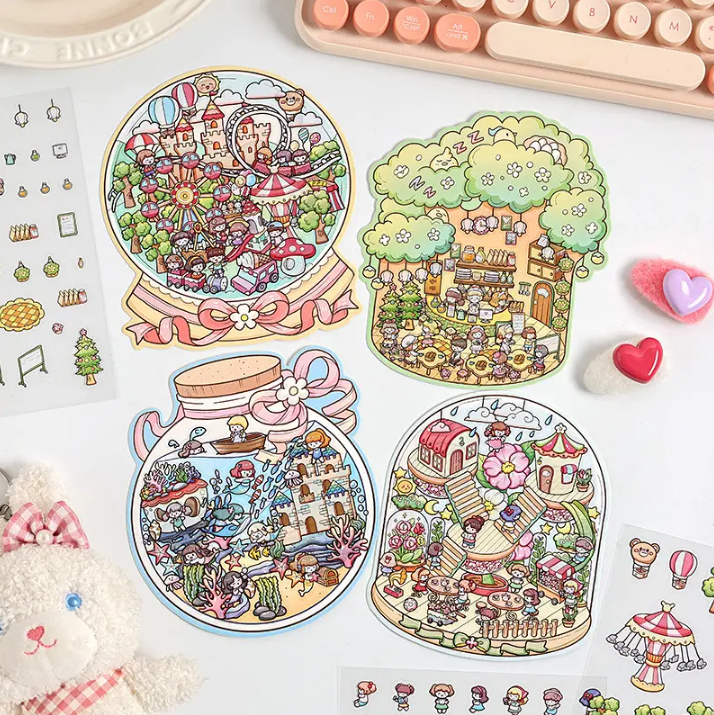 3 sheets per pack 3D aquascape stickers Dreamland series Cartoon Sticker