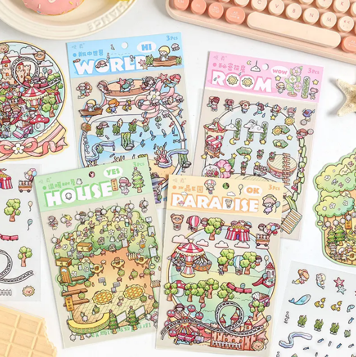 3 sheets per pack 3D aquascape stickers Dreamland series Cartoon Sticker