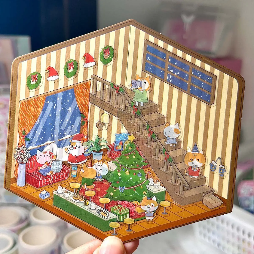 1 per pack of scenery stickers 3d three-dimensional cute cartoon miniature scene