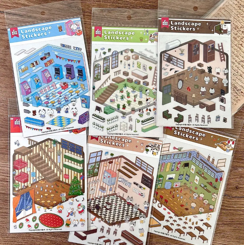 1 per pack of scenery stickers 3d three-dimensional cute cartoon miniature scene