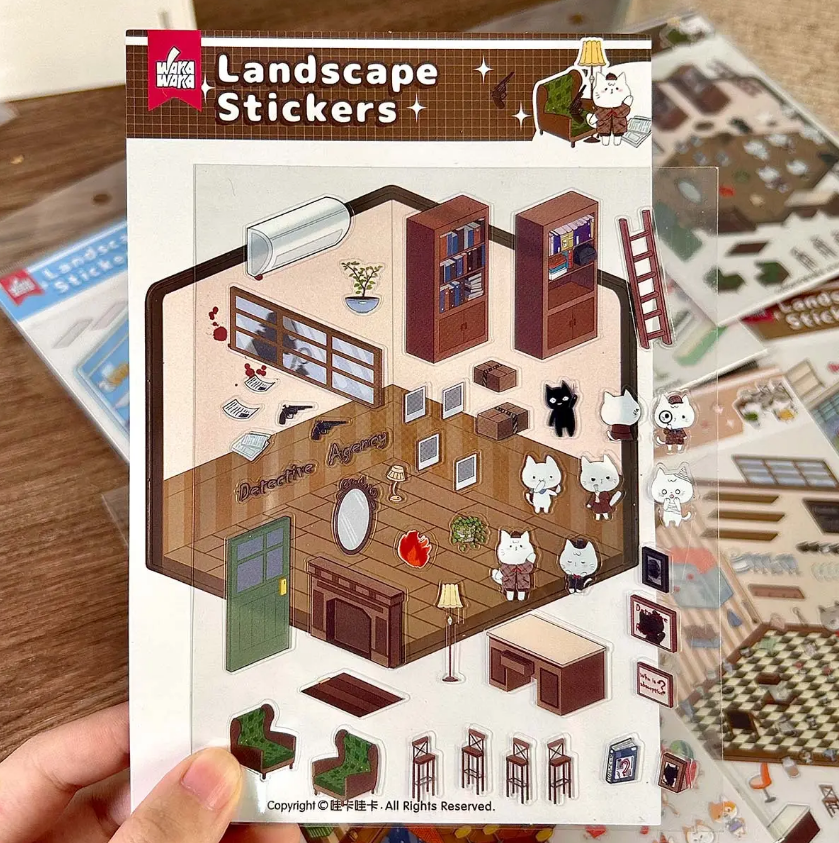 1 per pack of scenery stickers 3d three-dimensional cute cartoon miniature scene
