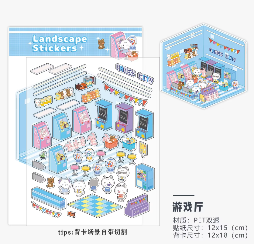 1 per pack of scenery stickers 3d three-dimensional cute cartoon miniature scene