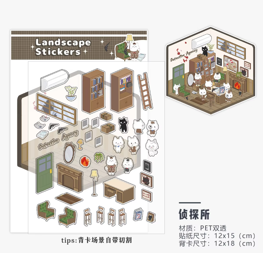 1 per pack of scenery stickers 3d three-dimensional cute cartoon miniature scene