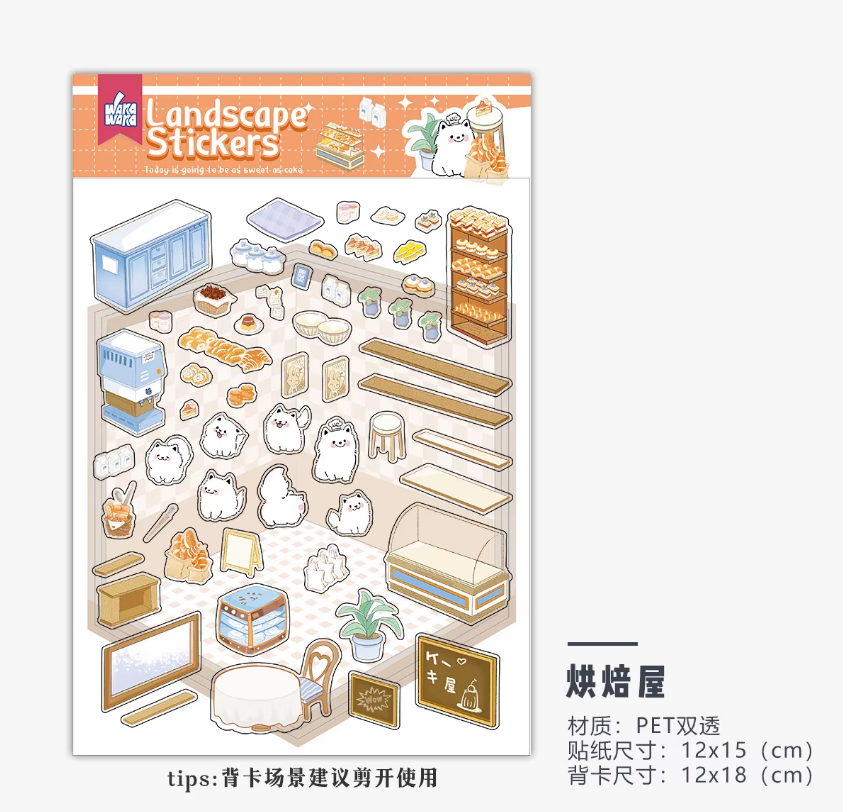 1 per pack of scenery stickers 3d three-dimensional cute cartoon miniature scene