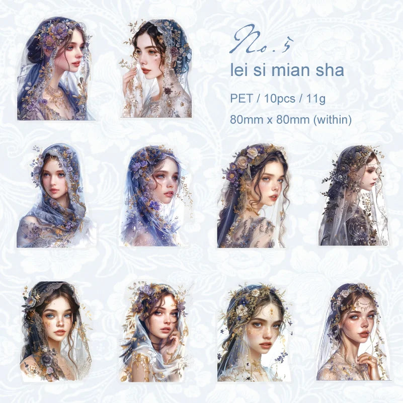 10pcs Dreamy Ballad Series Dreamy Girl Theme Handbook Decoration PET sticker pack