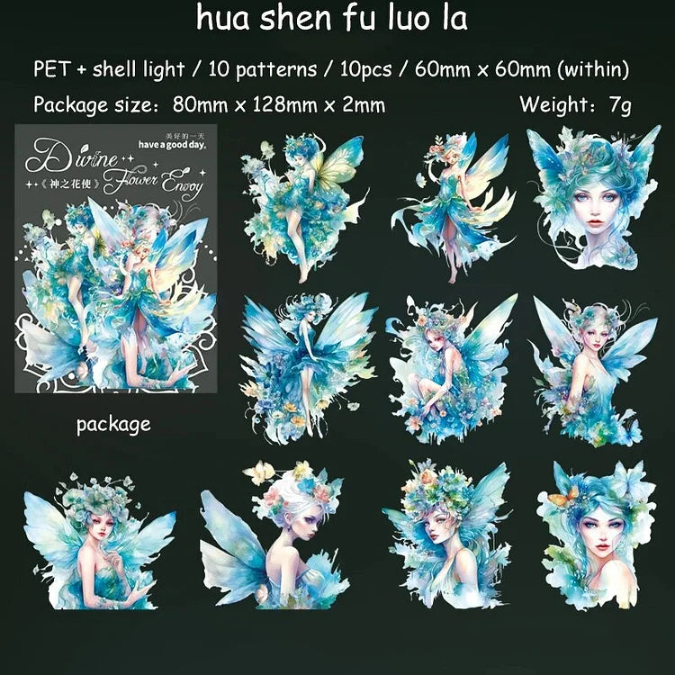 10 Pcs Vintage Flower Fairy Theme PET Sticker