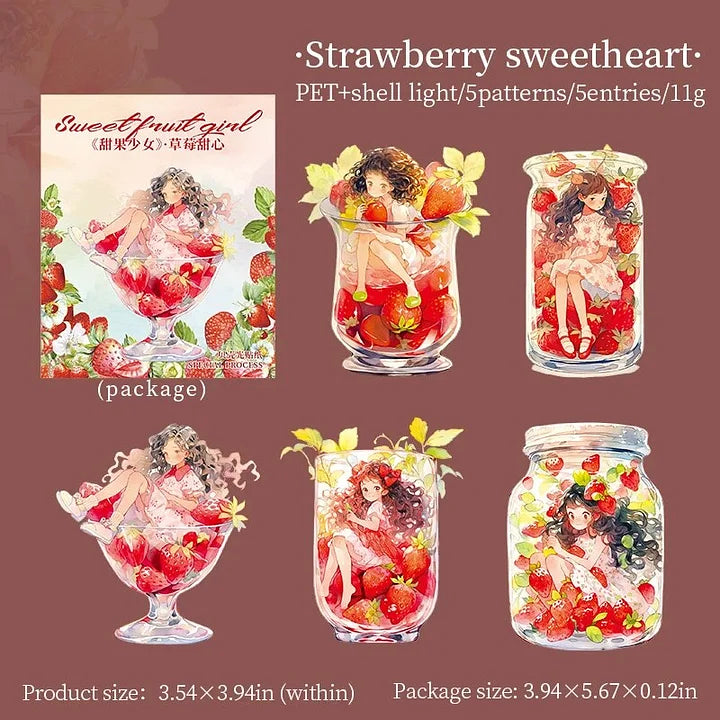 5 Pcs Sweet Fruit Girl Series Kawaii Character Landscaping PET Sticker