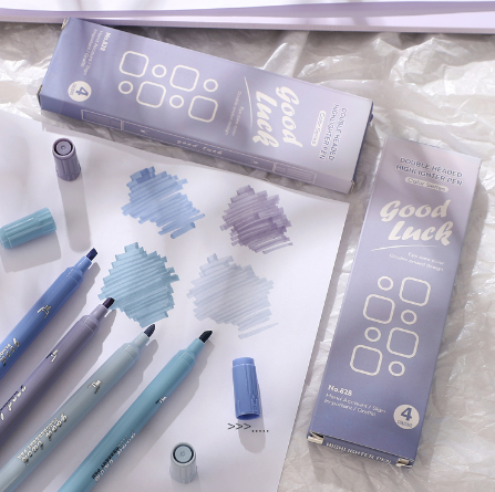 4 Pcs/set Simple Gradient Double-ended Highlighter Set Smooth Writing Marker Pen