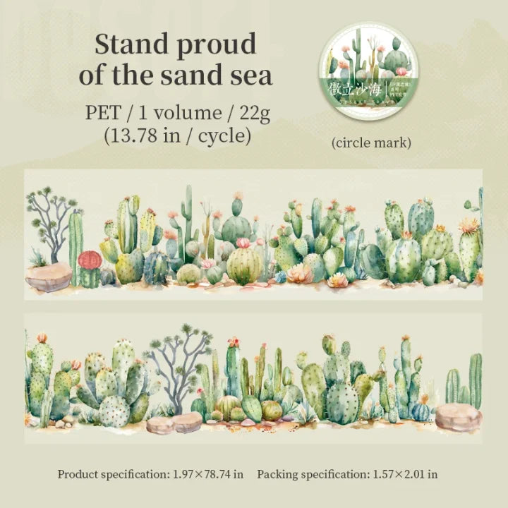 50mm*200cm Desert Trip Series Vintage Cactus Desert Camel Landscaping PET tape