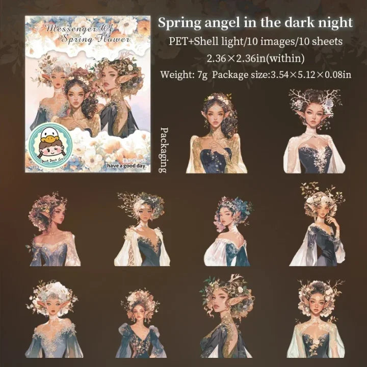 10 Pcs Messenger of Spring Flower Series Vintage Spring Girl Theme Pet Stickers