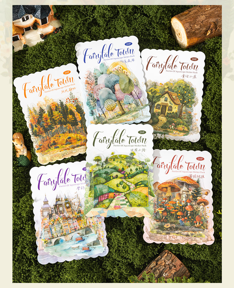 20 Pcs Fairy Tale Town Series Vintage Tree Building Landscaping pet Stickers