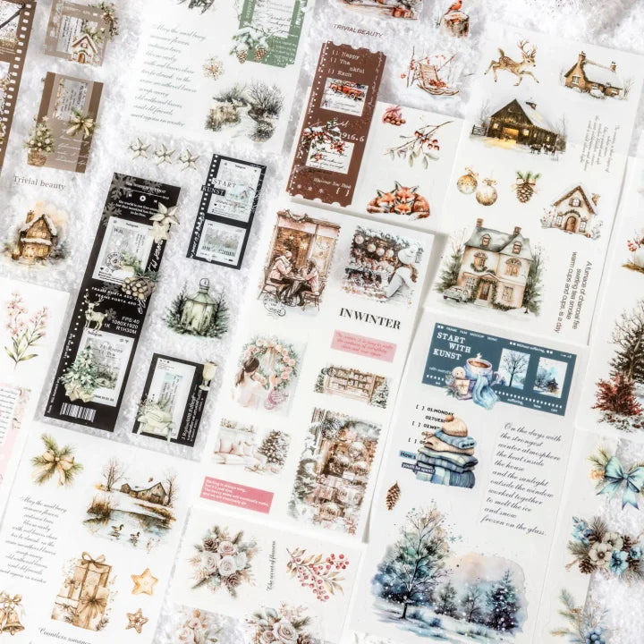18 sheets Dual Material Winter Snow Collection Die-cut Sticker Book