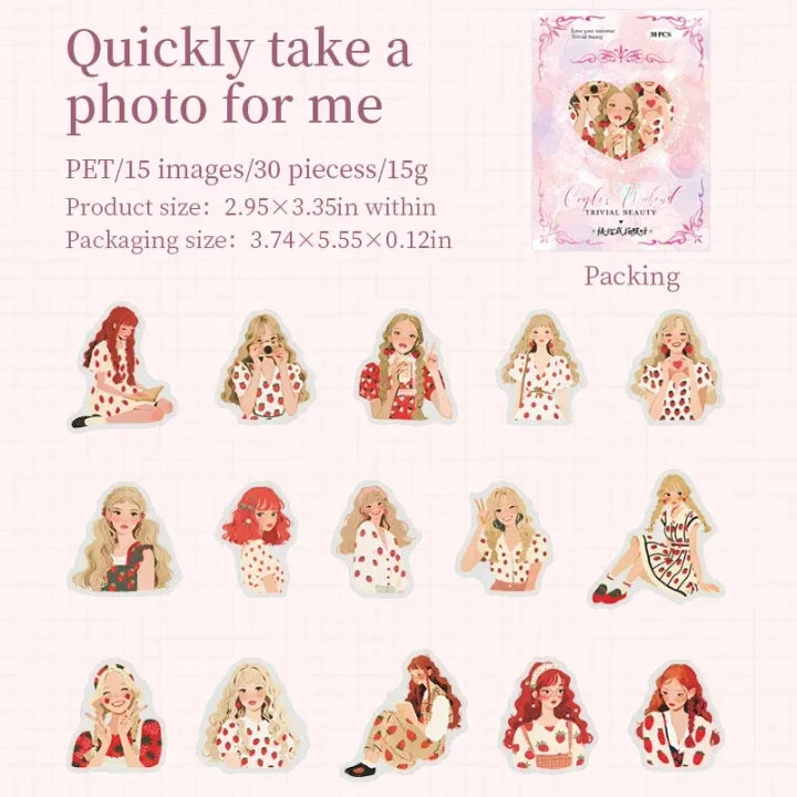 30 Pcs Couple's Weekend Series Kawaii Character Landscaping Stickers