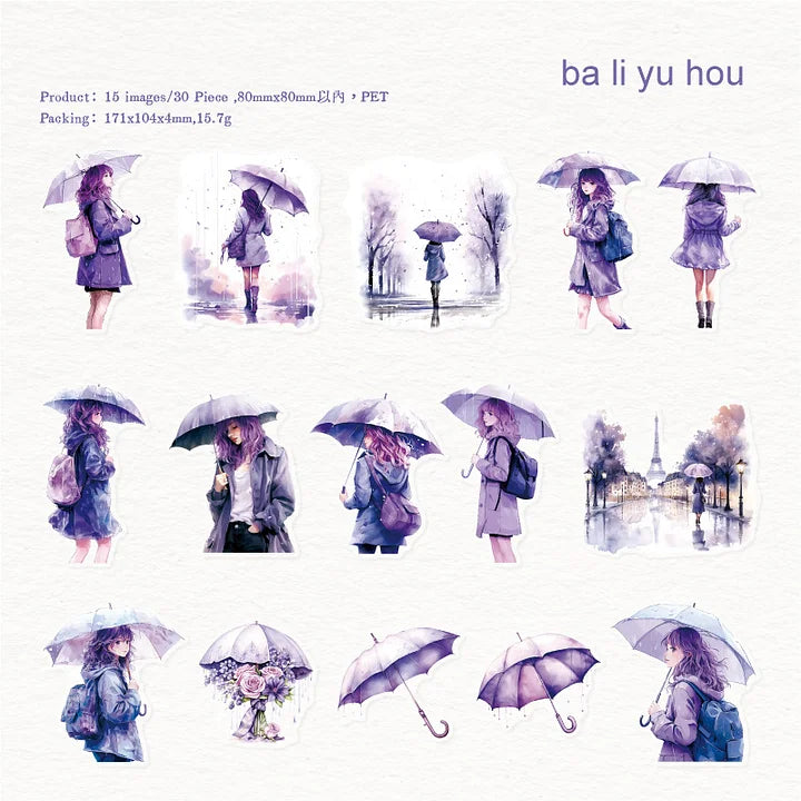 30 Pcs The Misty Rain Is Long Series Vintage Character Sticker Pack