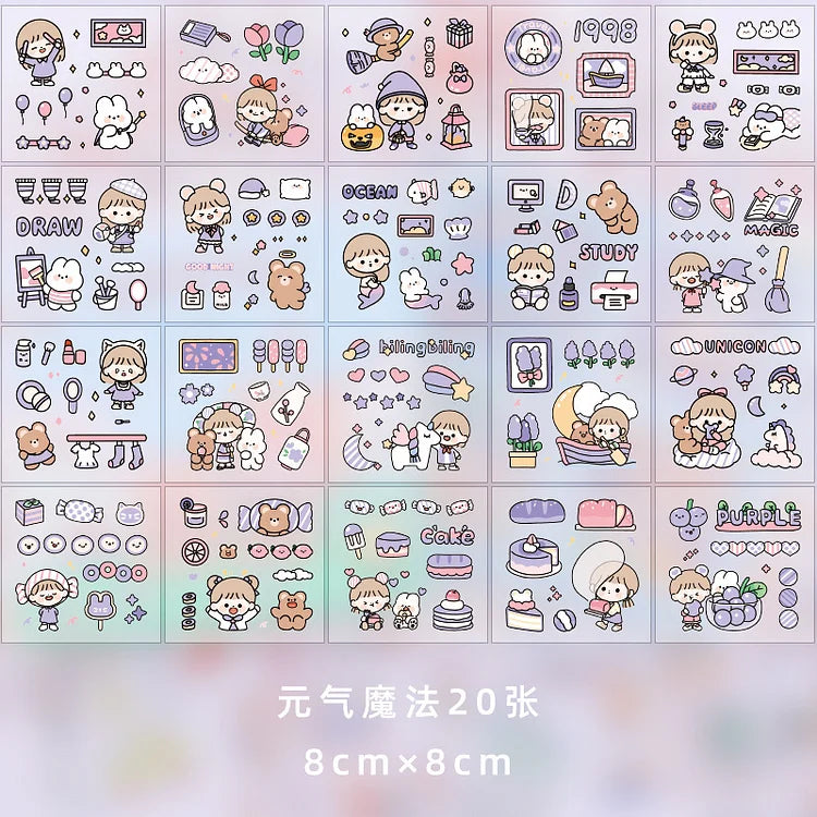 20 Sheets Kawaii Cream Rabbit Diary Girl Cute Waterproof Pet Sticker