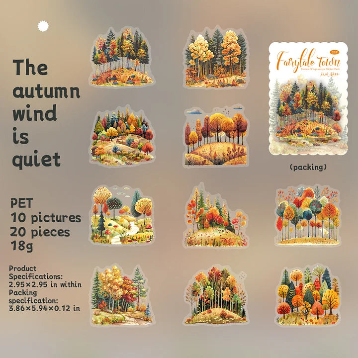 20 Pcs Fairy Tale Town Series Vintage Tree Building Landscaping pet Stickers