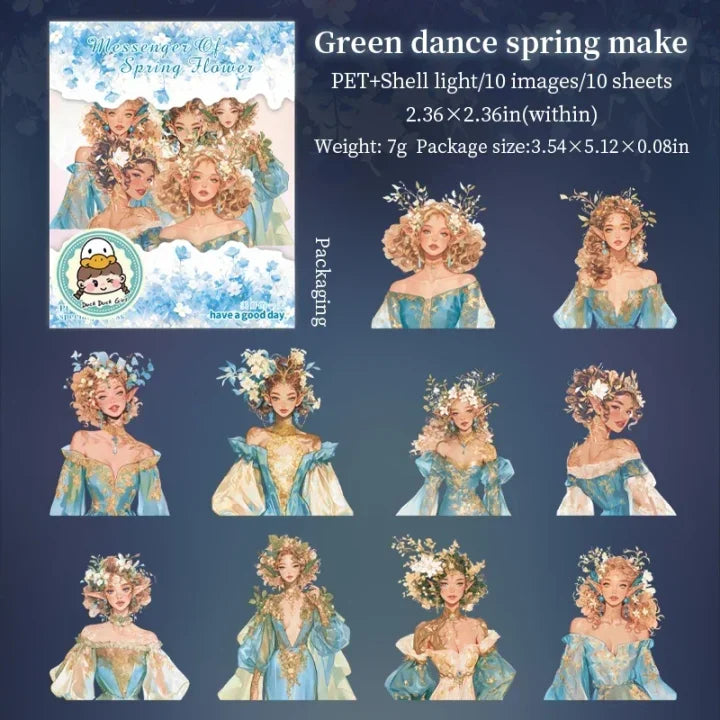 10 Pcs Messenger of Spring Flower Series Vintage Spring Girl Theme Pet Stickers