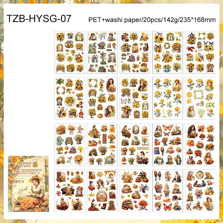 20 Sheets Memory Time series Vintage Plant Flower Character Landscape Sticker Book