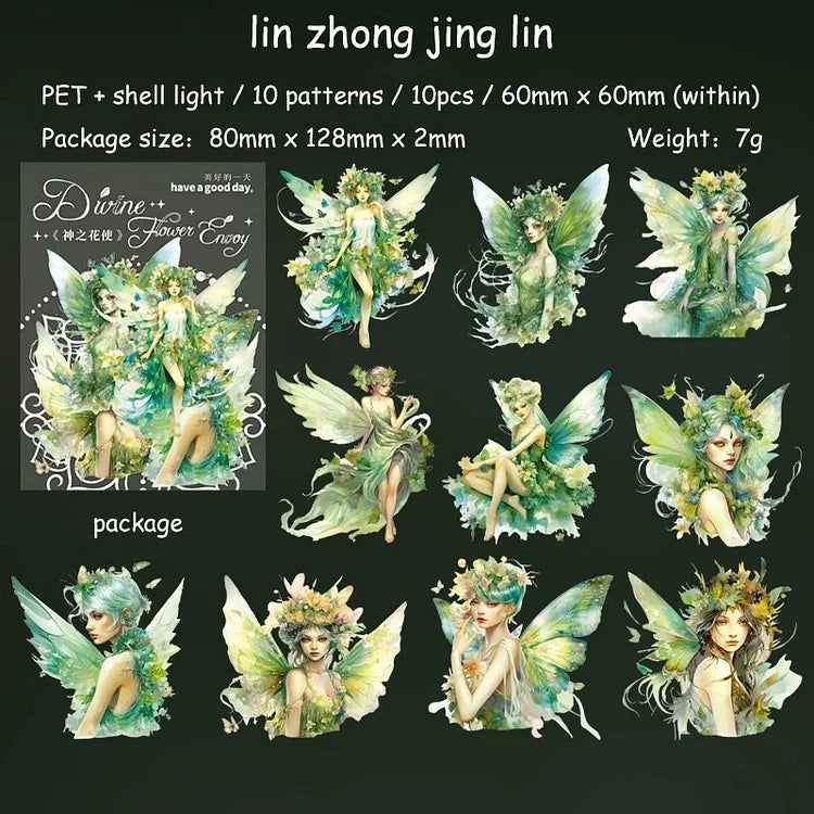 10 Pcs Vintage Flower Fairy Theme PET Sticker