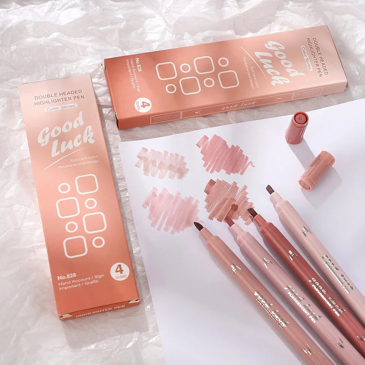 4 Pcs/set Simple Gradient Double-ended Highlighter Set Smooth Writing Marker Pen