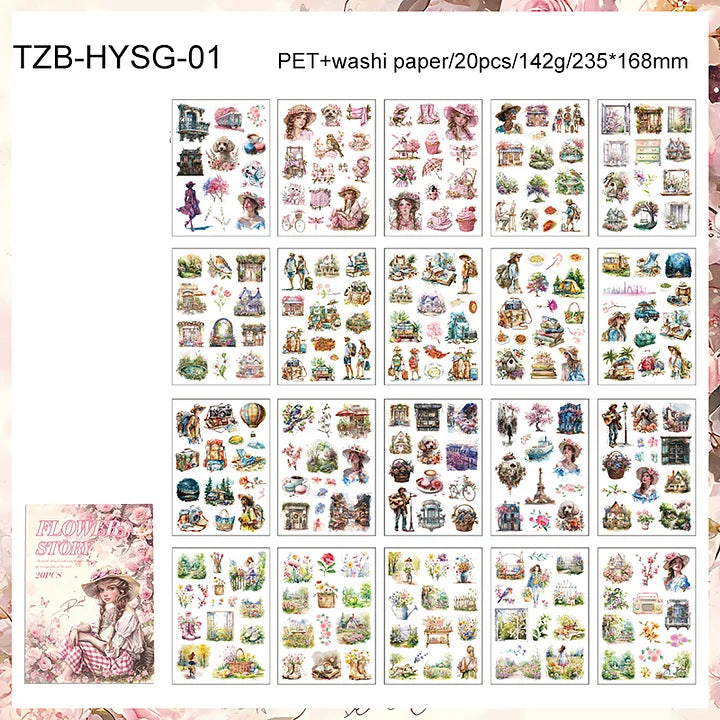 20 Sheets Memory Time series Vintage Plant Flower Character Landscape Sticker Book