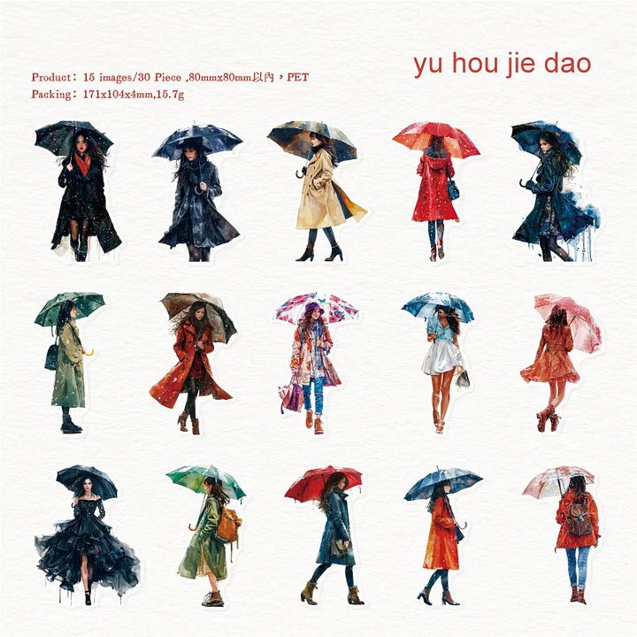 30 Pcs The Misty Rain Is Long Series Vintage Character Sticker Pack