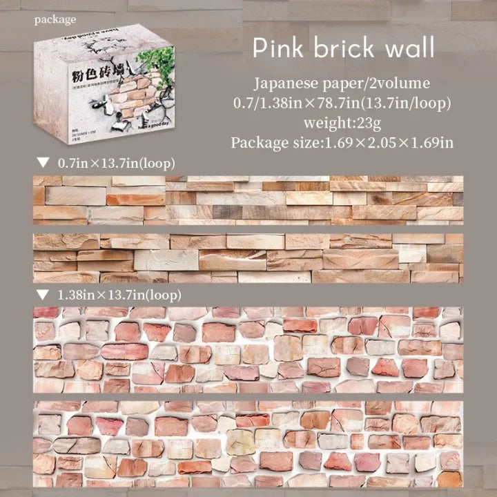 2 Rolls/Box Vintage Wall Tiles Texture Material Washi Tape Set