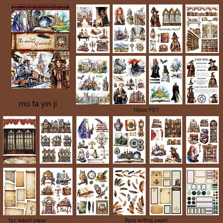 20 Sheets Vintage Magic Character Flower Fairy Tale Landscaping Sticker Book