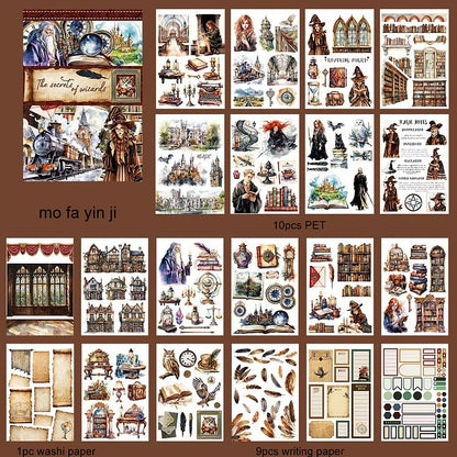 20 Sheets Vintage Magic Character Flower Fairy Tale Landscaping Sticker Book